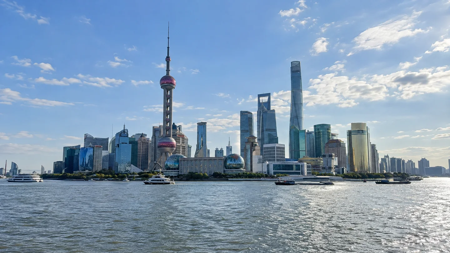 Shanghai's riverfront skyline in daylight